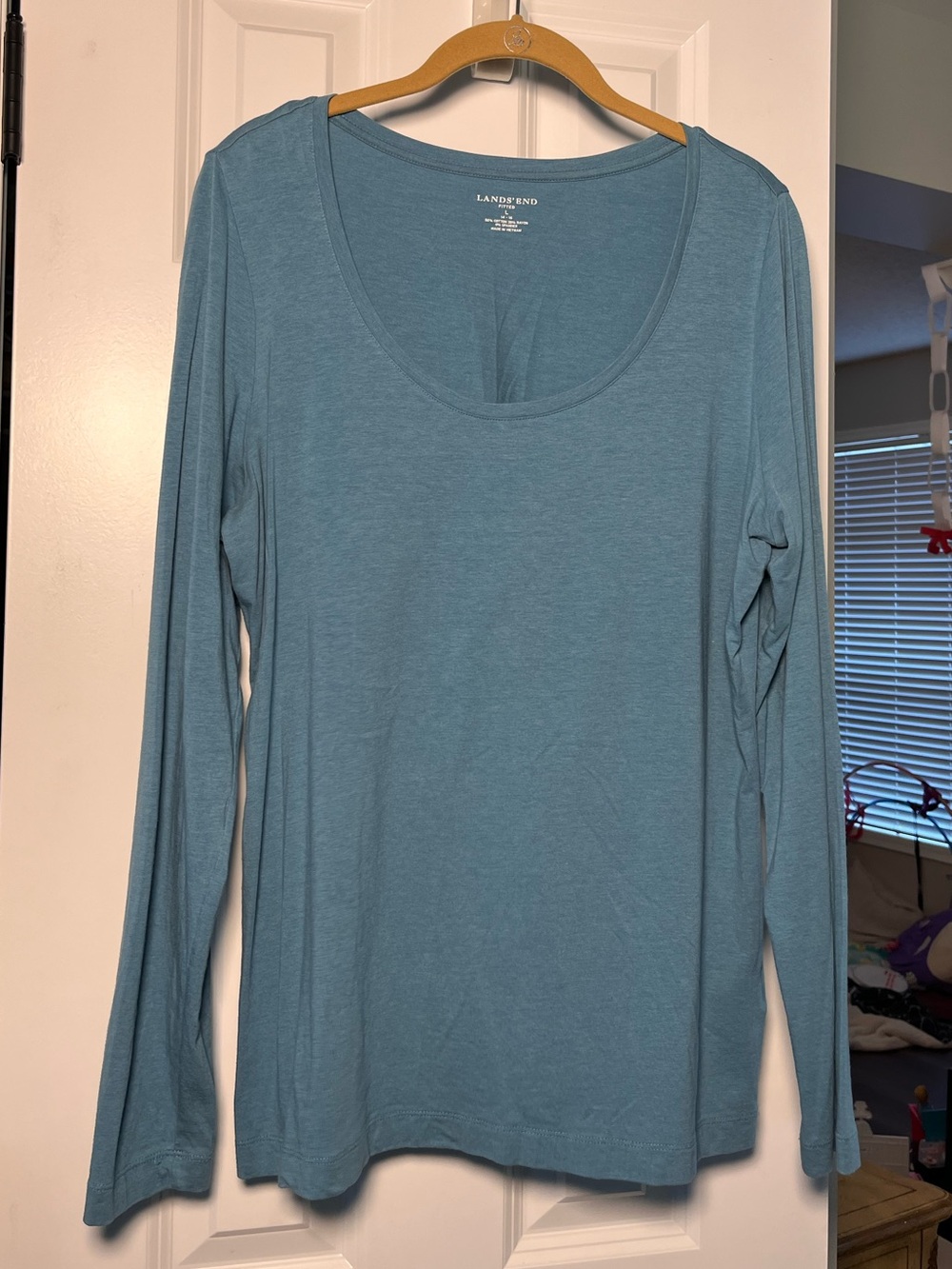 Lands End Teak Blue Scoop Neck Soft Knit Long Sleeve Tee Large L Classic